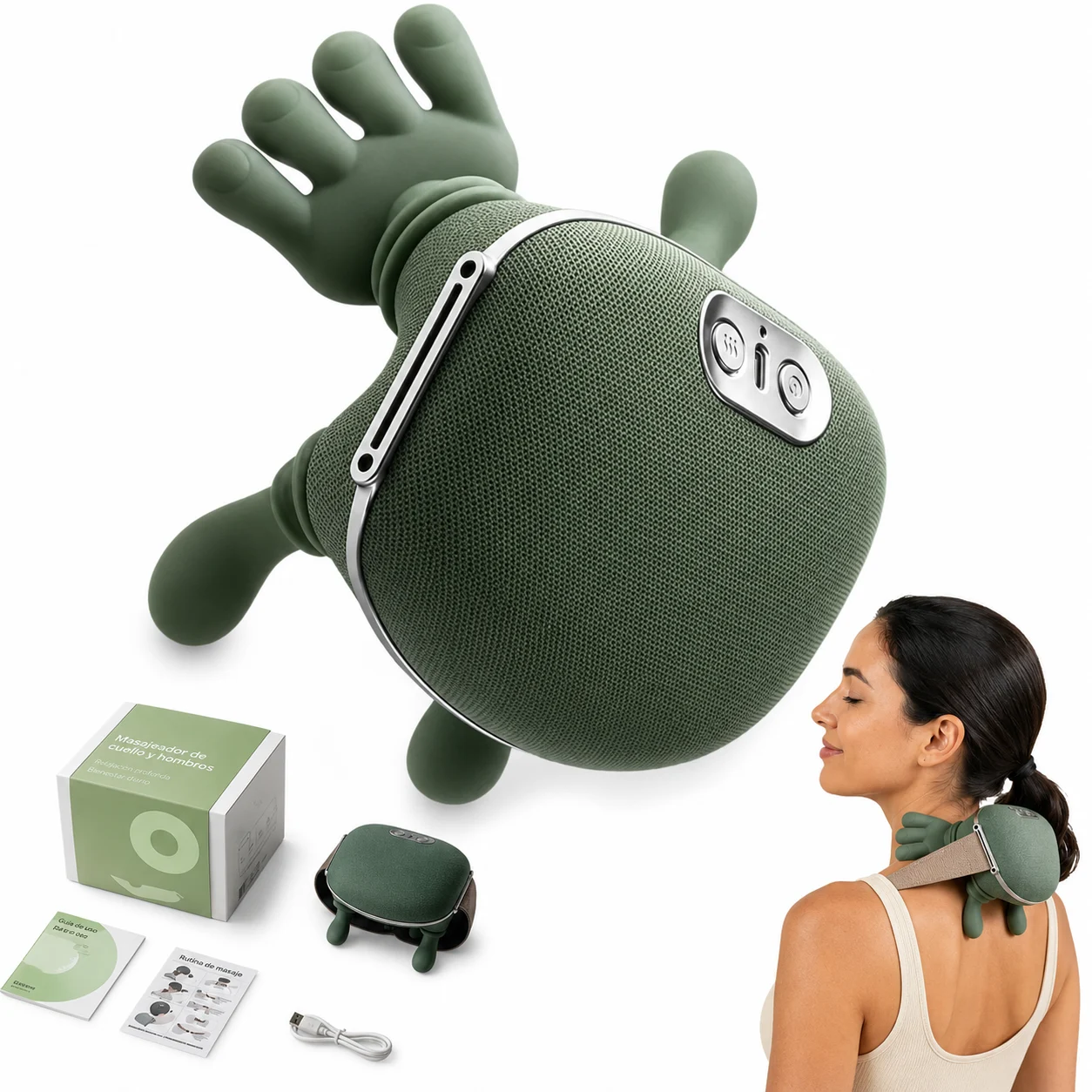 Masajeador Cervical Manito Recargable Portátil Cuello Viral Verde